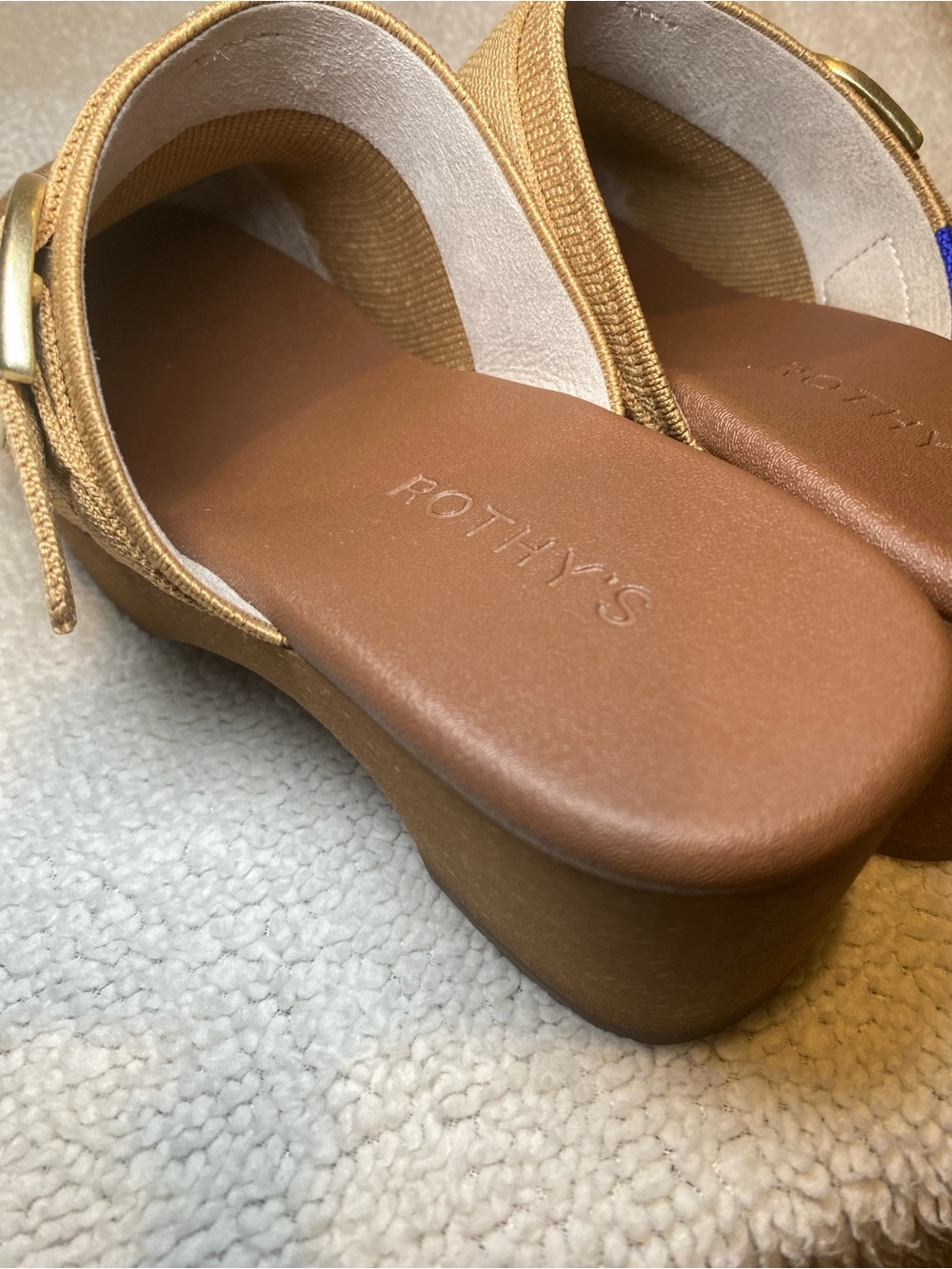Rothy's Tan Textured Clog Mules with Gold Buckle Size 7 - Picture 5 of 13
